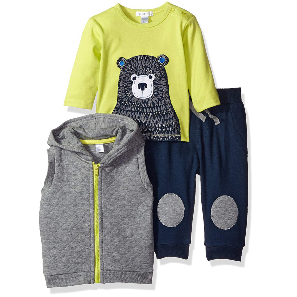 Petit Lem Boys' Baby Bear Top 3 Piece Set